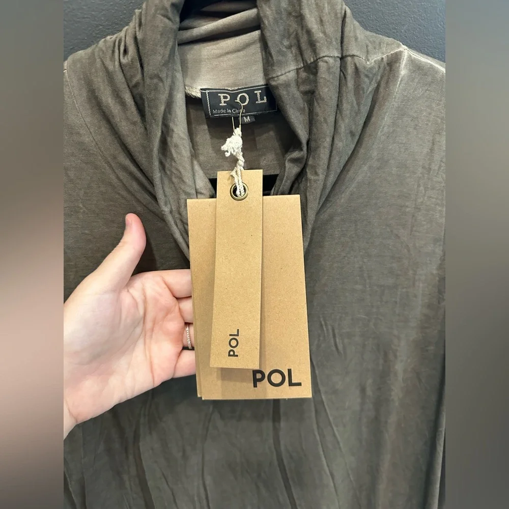 POL | Olive Green Fringe Top | Cowl Neck | Open Side Detail | Medium | NWT - Picture 6 of 7